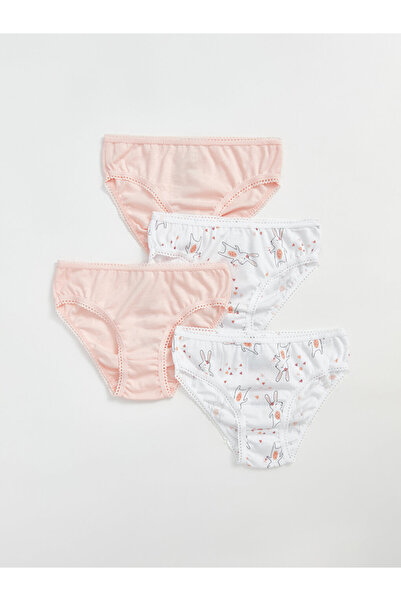 LC Waikiki Ecru Printed Cotton Baby Girl Panties 4-Pack