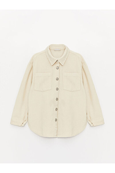 LC Waikiki Jachetă cămașă pentru fete din catifea cu mânecă lungă, bej basic ...