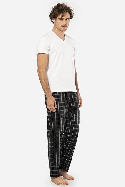 Cacharel V-Neck Short Sleeve T-Shirt and Pocket Plaid Bottom Pajama Suit