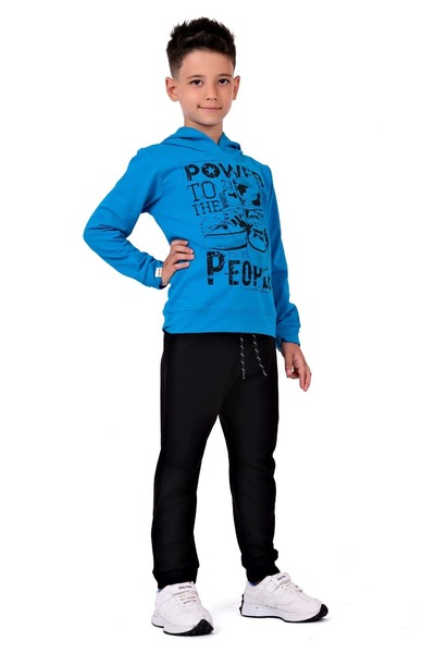 Minikadam Power Baskılı Kapşonlu Çocuk Eşofman MNK0616 MAVİ