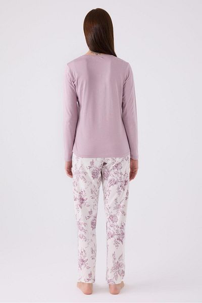 Arnetta Women's Lilac Buttoned Collar Long Sleeve Pajamas Set, Large Size Women's Pajamas Set