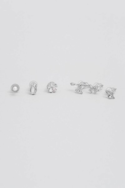 So CHIC... Doğanın Zarafeti 18 Ayar Beyaz Altın Kaplama Çoklu Küpe