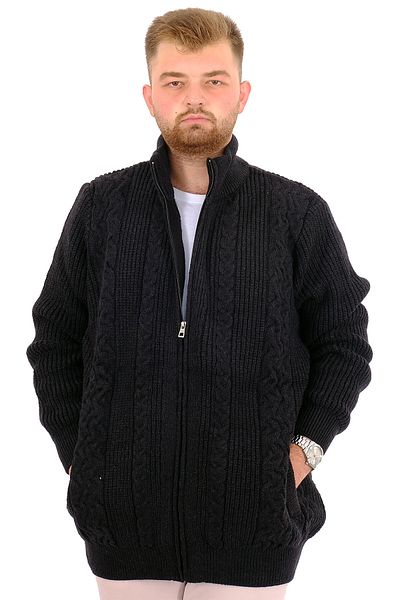 ModeXL Men's Knitted Patterned Cardigan - Plus Size, Black, Rail 24210