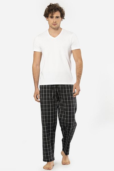 Cacharel V-Neck Short Sleeve T-Shirt and Pocket Plaid Bottom Pajama Suit
