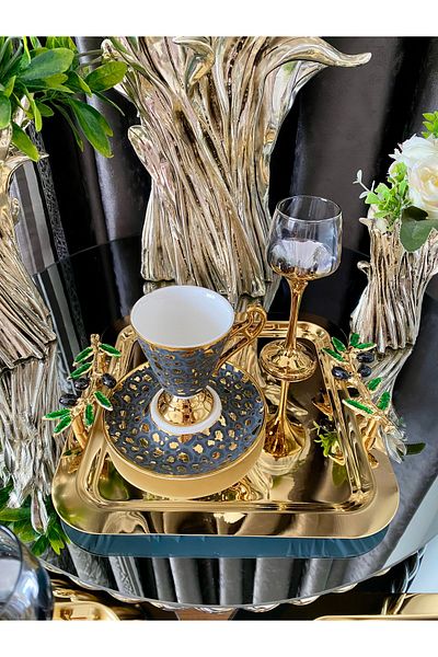 atabey home collection 6 قطع من زجاج القهوة المموج باللون الذهبي - مطلي بالتيتانيوم