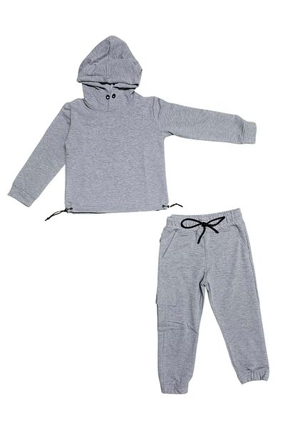 Mnk Baby&Kids Casual αθλητική φόρμα για κορίτσια - κουκούλα και λαστιχένια λεπτομέρεια μέσης, 2 κλωστές MNK0665 ΓΚΡΙ