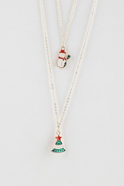 New Obsessions Christmas Santa Claus and Christmas Tree Figure Dangle Necklace Set 2 Pack