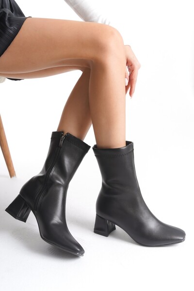 MRVN MERVINA Black Loly - Γυναικείες μπότες με τακούνι μεσαίου μήκους