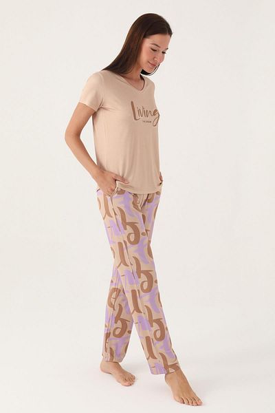 Arnetta Short Sleeve V-Neck Summer Women's Pajamas Set, 100% Cotton