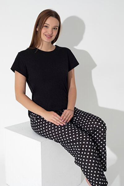 ModaLeaf Black Polka Dot Print Short Sleeve Pajamas Set 306