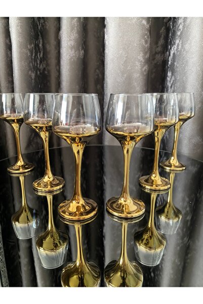 atabey home collection 6 ADET AYAKLI KAHVE YANI SU BARDAĞI TİTANYUM KAPLAMA ALTIN