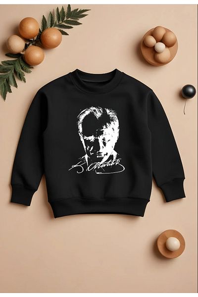 Pelna Hanorac negru pentru copii din bumbac cu imprimeu Ataturk