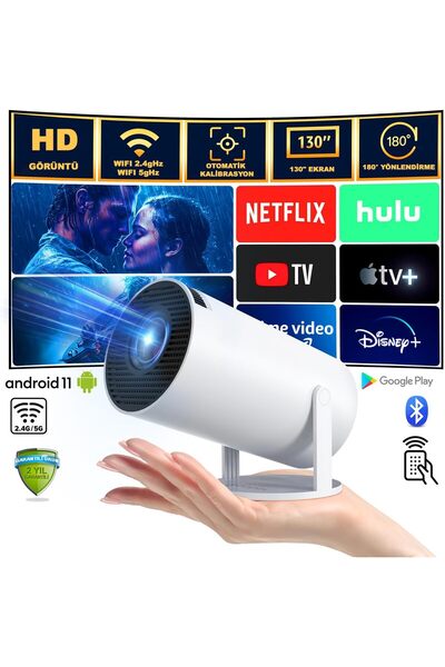 paris elektronik Harvox Projeksiyon Taşınabilir Projeksiyon Cihazı HD Projeksiyon Cihazı Android 11 Android TV