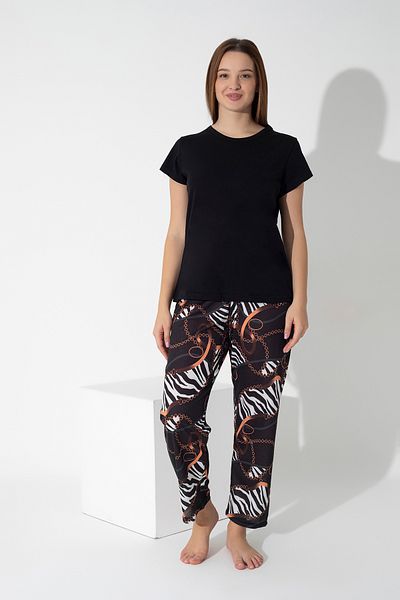ModaLeaf Black Color Chain Print Short Sleeve Pajamas Set 305