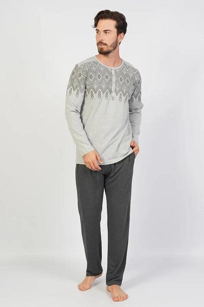 Espuar Σετ ανδρικών πιτζάμες Jacquard 100% βαμβάκι, Plus Size με λεπτομέρεια στην τσέπη