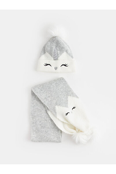 LC Waikiki Gray Pompom Girl's Scarf and Beret