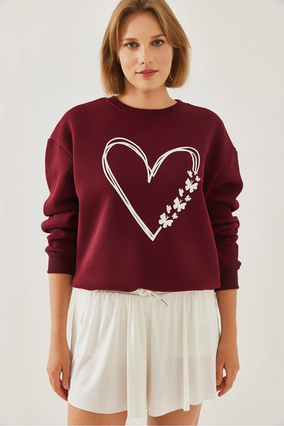 Bianco Lucci Γυναικείο φούτερ με στάμπα με λεπτομέρεια με λαιμόκοψη με 3 κλωστές 60601026