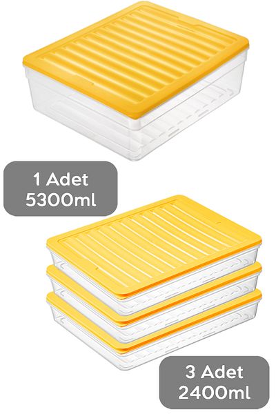 Meleni Home Refrigerator Organizer Set of 4 - Deep and Shallow Microwave Freeze Container, Yellow XL