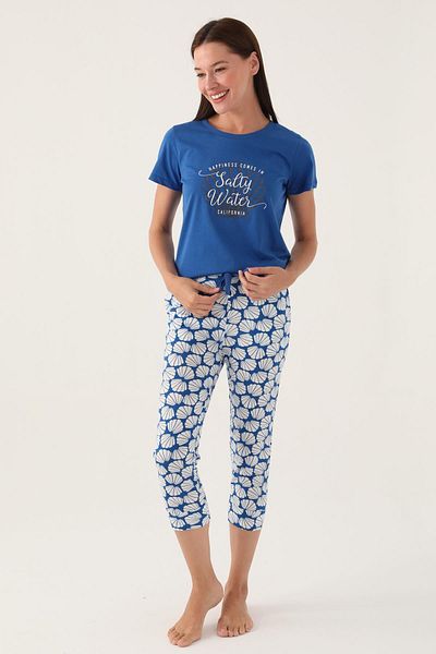 Arnetta Text Printed Crew Neck Women's Capri Set - 100% Cotton