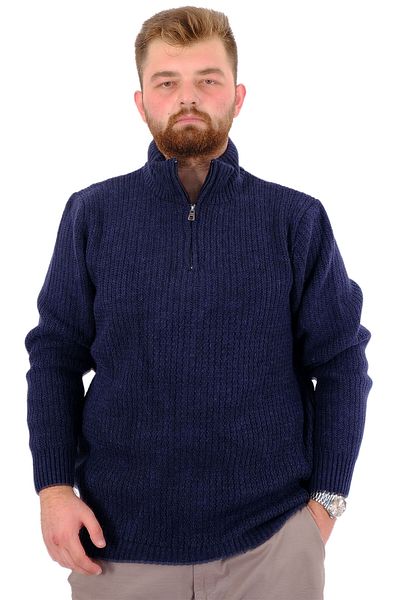 ModeXL Mode XL Large Size Men's Knitwear Sweater Half Zip Stand Collar 24209 Navy