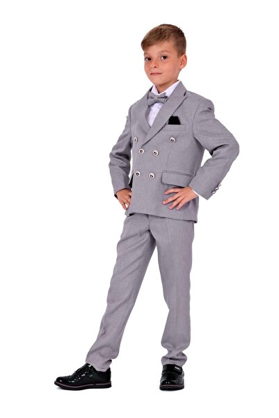 Mnk Baby&Kids Kruvaze İtalyan Kesim Montero Erkek Çocuk Takım Elbise MNK5689 GRİ