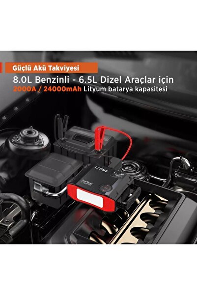 UTRAI Jstar 5 24000mah 2000a Jump Starter Lastik Şişirme Pompası Taşınabilir Akü Takviye Cihazı Çanta Led