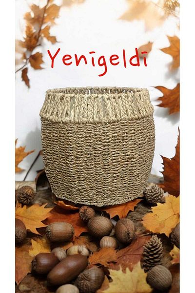 Yenigeldi Бяла кръгла плетена кошница - Височина 31 см, Ширина 33 см, Основа 30 см New240031or