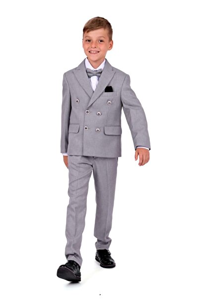 Mnk Baby&Kids Kruvaze İtalyan Kesim Montero Erkek Çocuk Takım Elbise MNK5689 GRİ