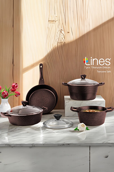 Porsima Lines 5086 7 Parça Titanyum Döküm Tencere Seti - Siyah