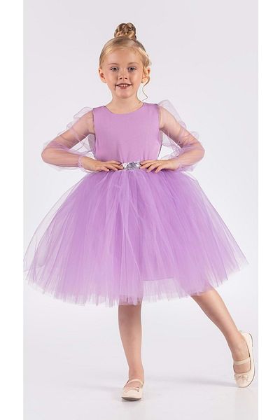Mnk Baby&Kids Winged Girl's Chiffon Sleeve Evening Dress Mnk0534 Lilac
