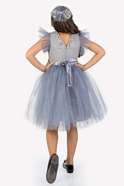 Mnk Baby&Kids Roza Dantel Tütü Kız Çocuk Abiye Elbise MNK0546 GRİ