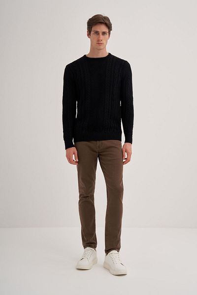Cazador Jazz 3022 Knitted Detailed Crew Neck Men's Knitwear Sweater