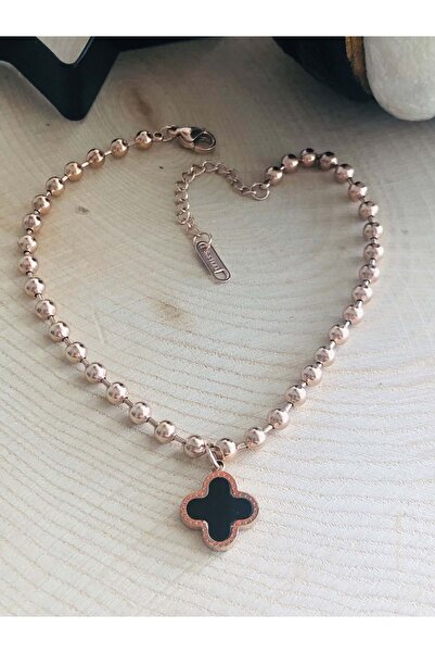 ACAR TAKI Rose Color Clover Model Dori̇ka Steel Anklet 22+5 cm 316L3982