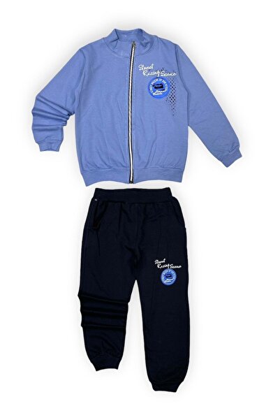 Mnk Baby&Kids طقم بدلة رياضية للأطفال بسحاب وخيطين MNK0554 باللون الأزرق الفاتح