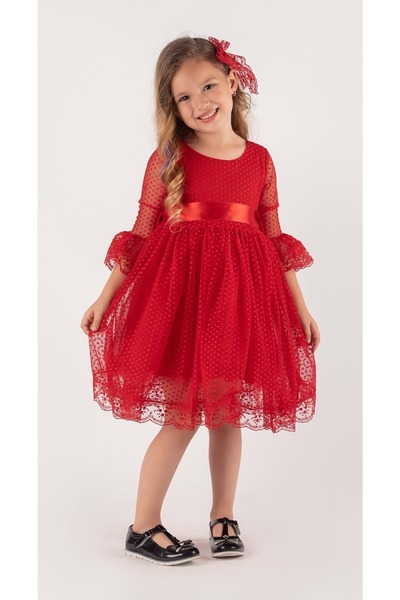 Mnk Double Hat Bow Polka Dot Period Dress Red