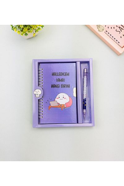 Gift Moda Set de caiet și pix cu blocare cu model drăguț