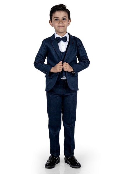 Mnk Baby&Kids Navy Blue Children's Full Suit - 6 Buttons with Vest and Jacket Mnk0523