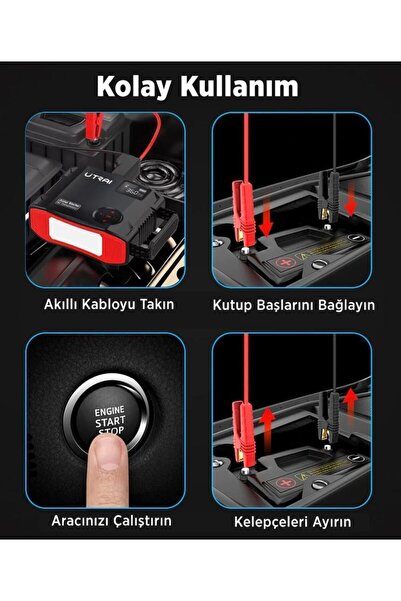 UTRAI Jstar 5 24000mah 2000a Jump Starter Lastik Şişirme Pompası Taşınabilir Akü Takviye Cihazı Çanta Led