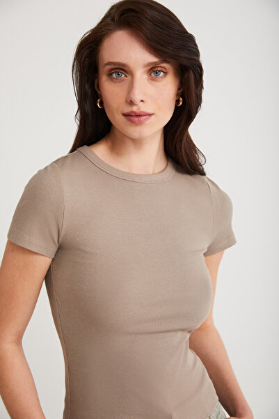 ETHIQUET Modest Evy Women's Cotton Slim Fit Slim Fit Crew Neck Short Sleeve Camisole Mink T-Shirt