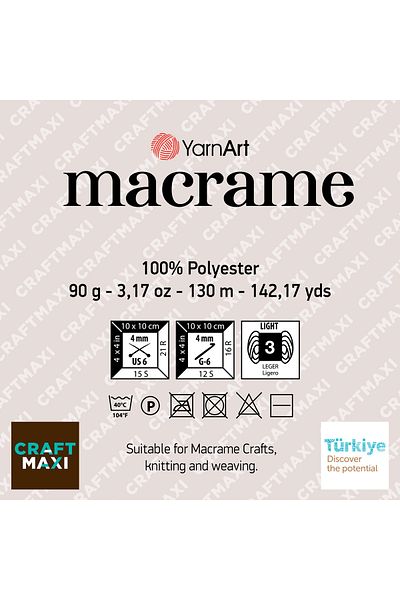 Yarnart Macrame - Μακραμέ Χειροποίητο Νήμα Πλεξίματος Σκούρο Μπεζ-131