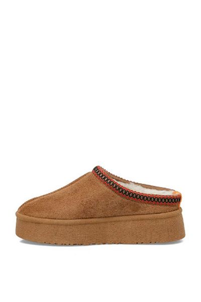 GDT Ayakkabı Tan Color Suede Flat Sole Women's Slippers
