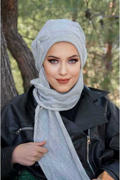 Aişe tesettür Gray Bow Hijab Beanie