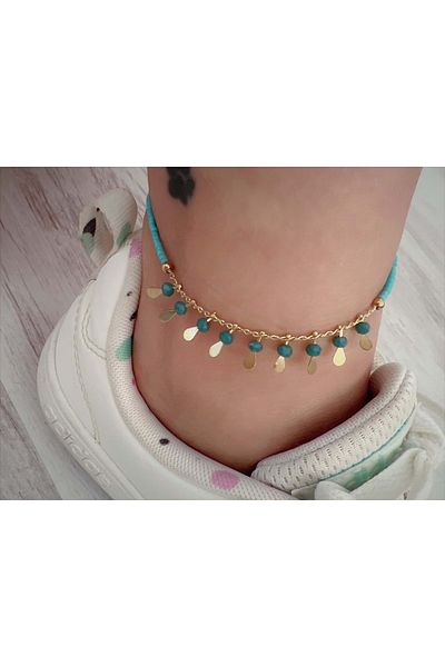 ACAR TAKI Gold Color Turquoise Beaded Steel Anklet 22 5 cm Acr1544