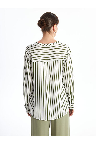 LC Waikiki Kaçık Yaka Çizgili Uzun Kollu Kadın Bluz