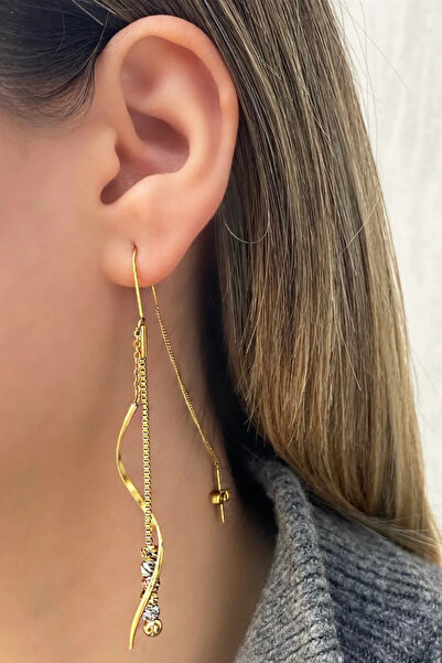 Saint Charmes Altın Renk Sallantılı Çelik Küpe (Çift )