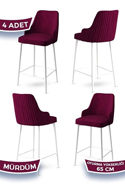 Tera Series 4 Damson Chair 65 Cm Island Kitchen Bar Chair Babyface Fabric White Metal Legs