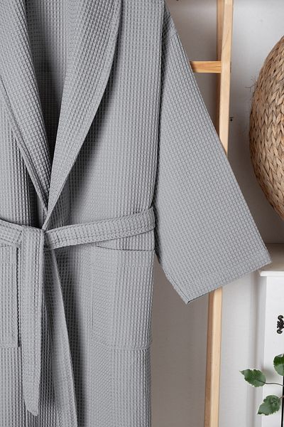 HOME 1961 Μπουρνούζι από 100% βαμβάκι Unisex Grey Waffle Pique - Μπουρνούζι με γιακά με υψηλή απορρόφηση νερού και μαλακό σάλι - Home1961