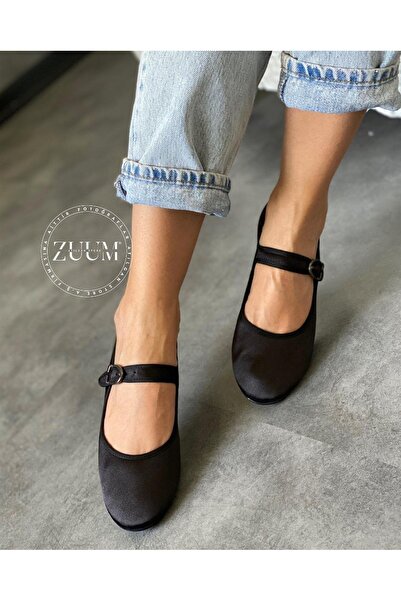 Zuum Balerini pentru femei Beys Mary Jane - satin negru