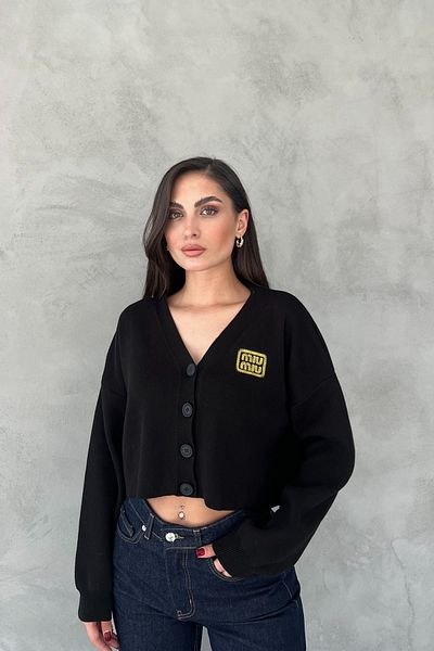 Seda Yalçın Atelier Cardigan de tricotaj cu nasturi cu imprimeu negru
