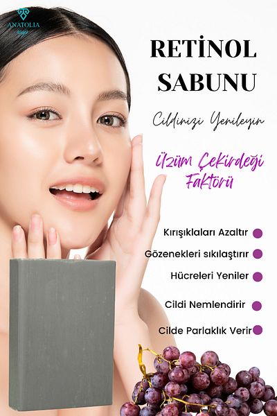 Anatolia Soap Retinage Retinol Soap Anti Wrinkle, Repair Ceramide Vitamin a Anti Aging Grape